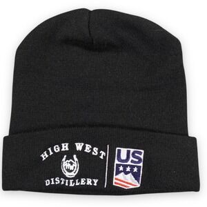 High West Distillery US Ski Team Beanie Hat Black Knit Cap America Made‎ In USA
